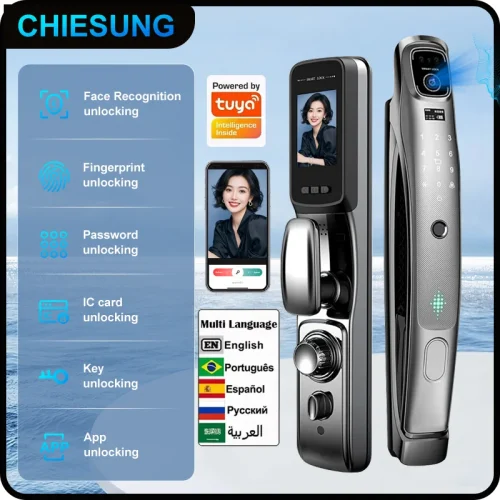 متعدد اللغات 3D الوجه قفل الباب الذكي كاميرا الأمن رصد ذكي بصمة كلمة المرور فتح المفتاح الإلكتروني البيومترية